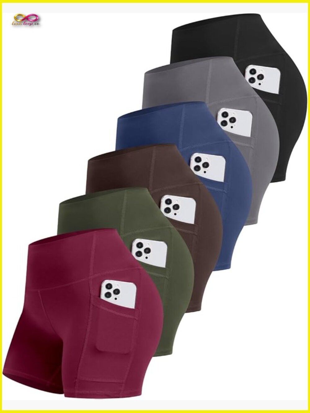 High Waisted Biker Shorts with Pockets Tummy Control Yoga Workout Spandex 6 Pack